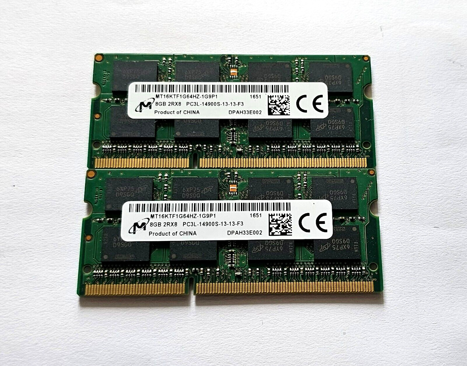 Lot of 2x 8GB (16GB TOTAL) MICRON 2Rx8 PC3L-14900S DDR3 SODIMM Laptop RAM Memory