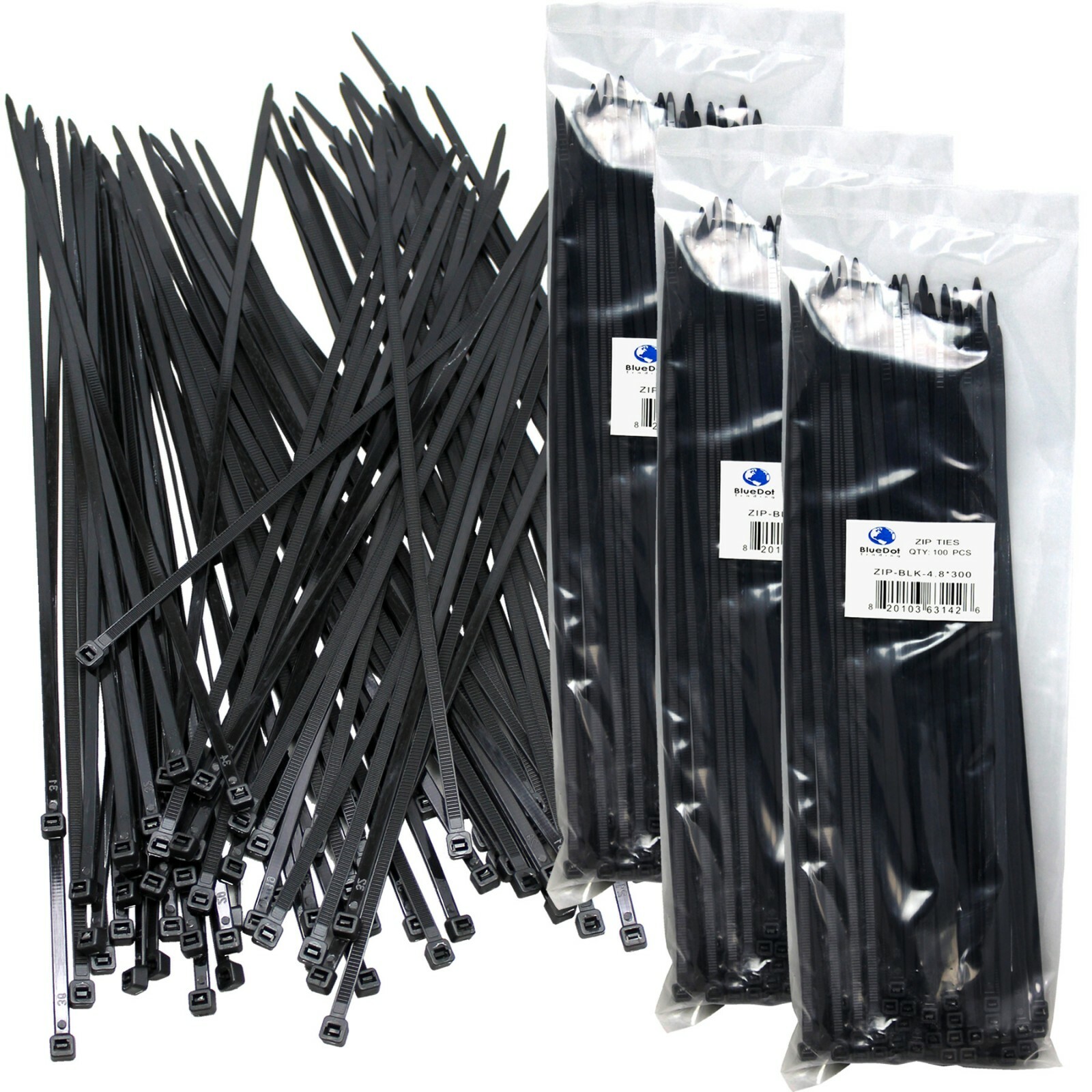 300 12" Cable Ties BLACK 300mm Long 4.8mm Wide 52# Strong Industrial Wire Ziptie