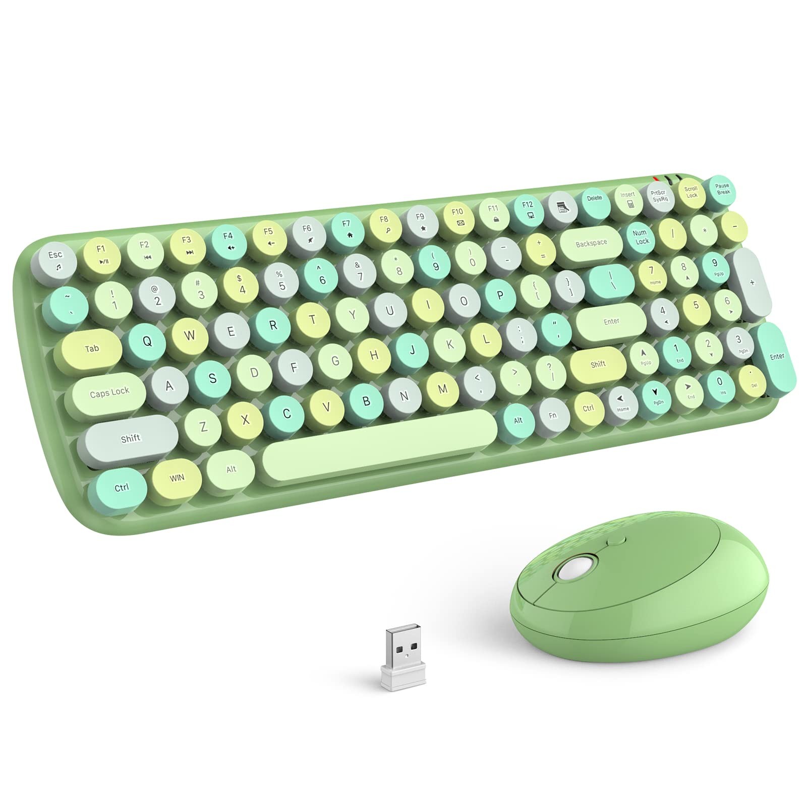 Wireless Keyboard and Mouse, 2.4Ghz USB Full Size Typewriter Keyboard (Green)