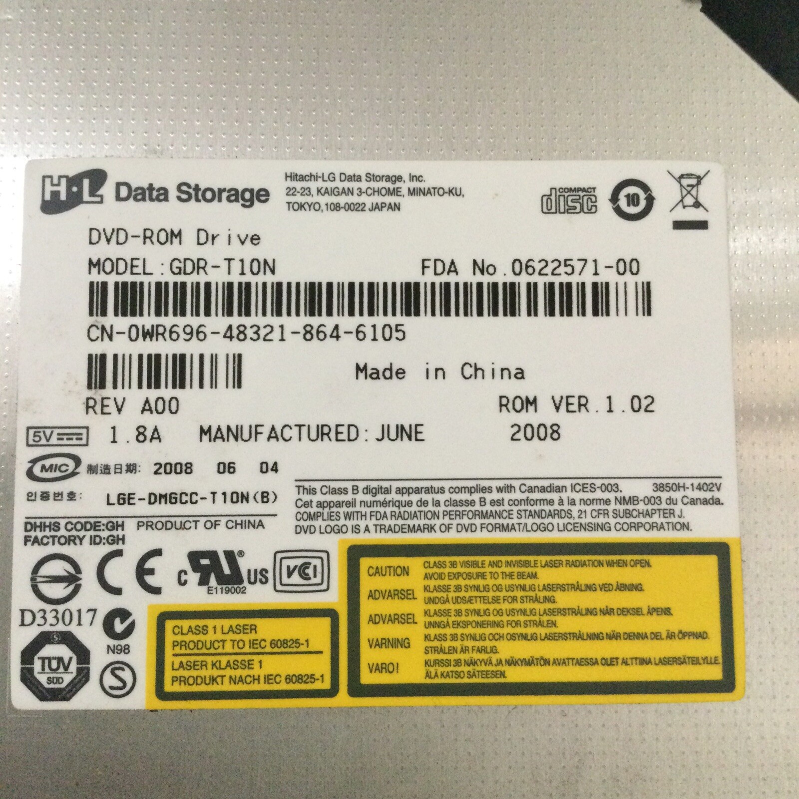 Dell Poweredge / Hitachi GDR-T10N Slim Dvd-ROM Dvdrom Drive Used