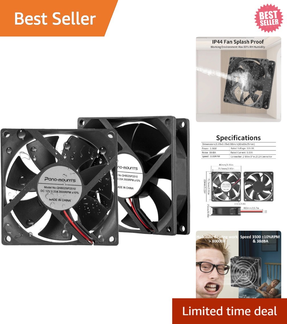 Moisture-Proof 80mm Fan 2-Pack: Efficient Cooling for Industrial & DIY Projects