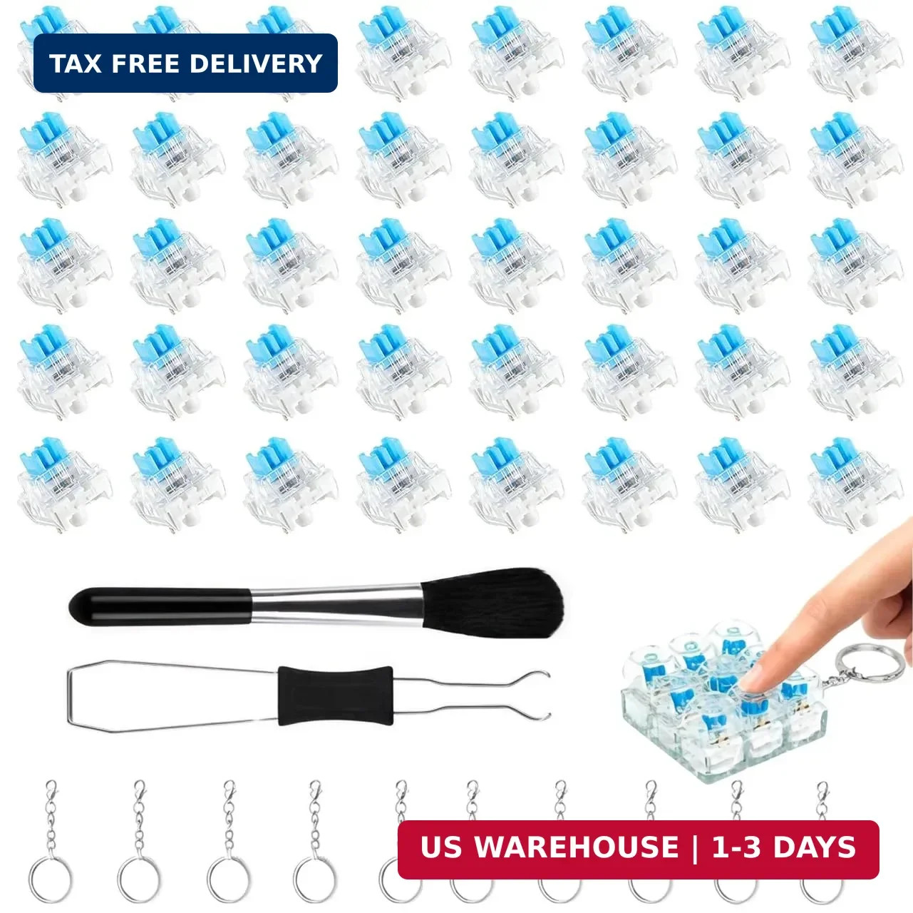 50 Pcs Blue Clicky 3 Pin Clickers for 3D Prints, Mechanical Keyboard Switches, M