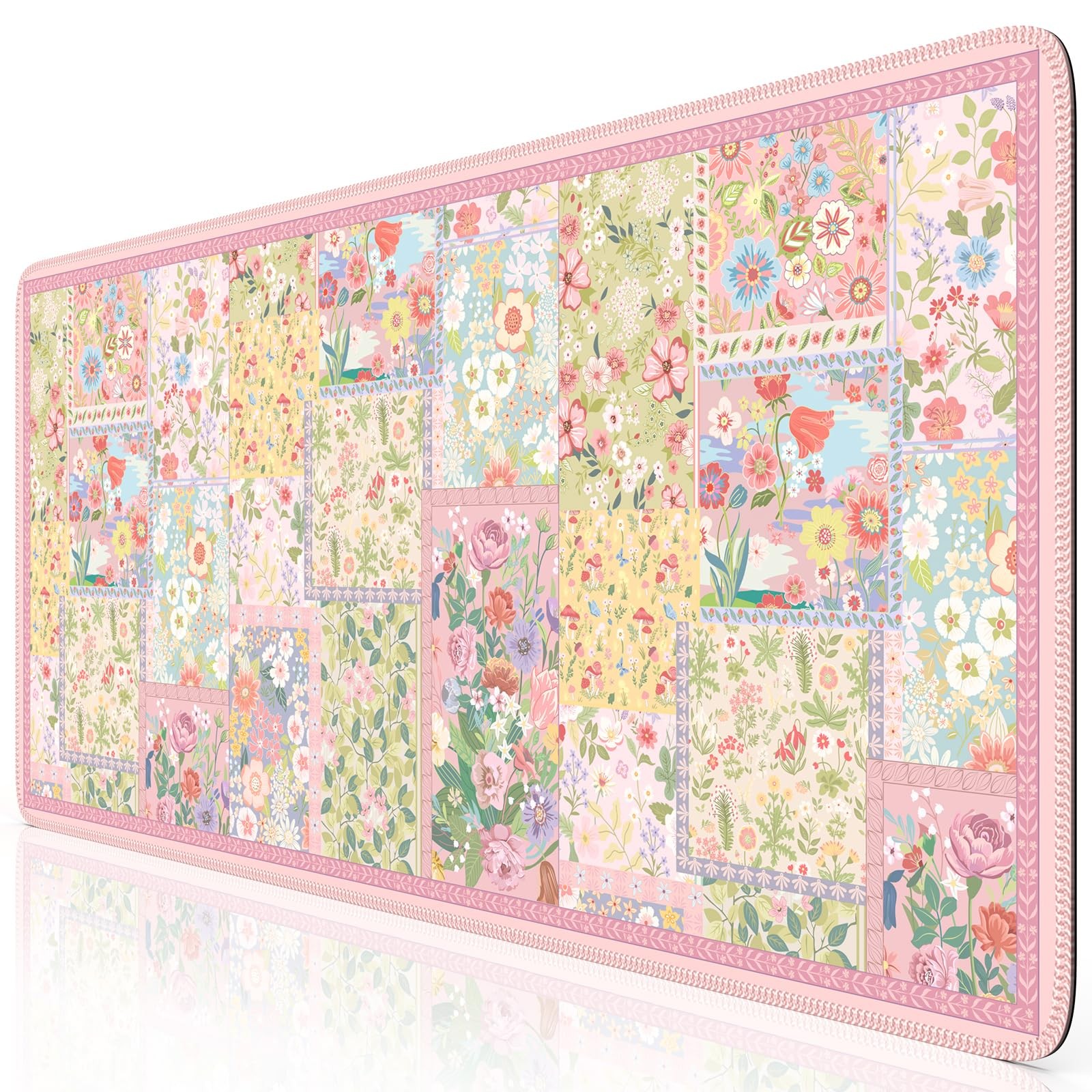Pink Desk Mat for Keyboard and Mouse, Large Mouse Pad, Floral Desk Pad, Anti-...