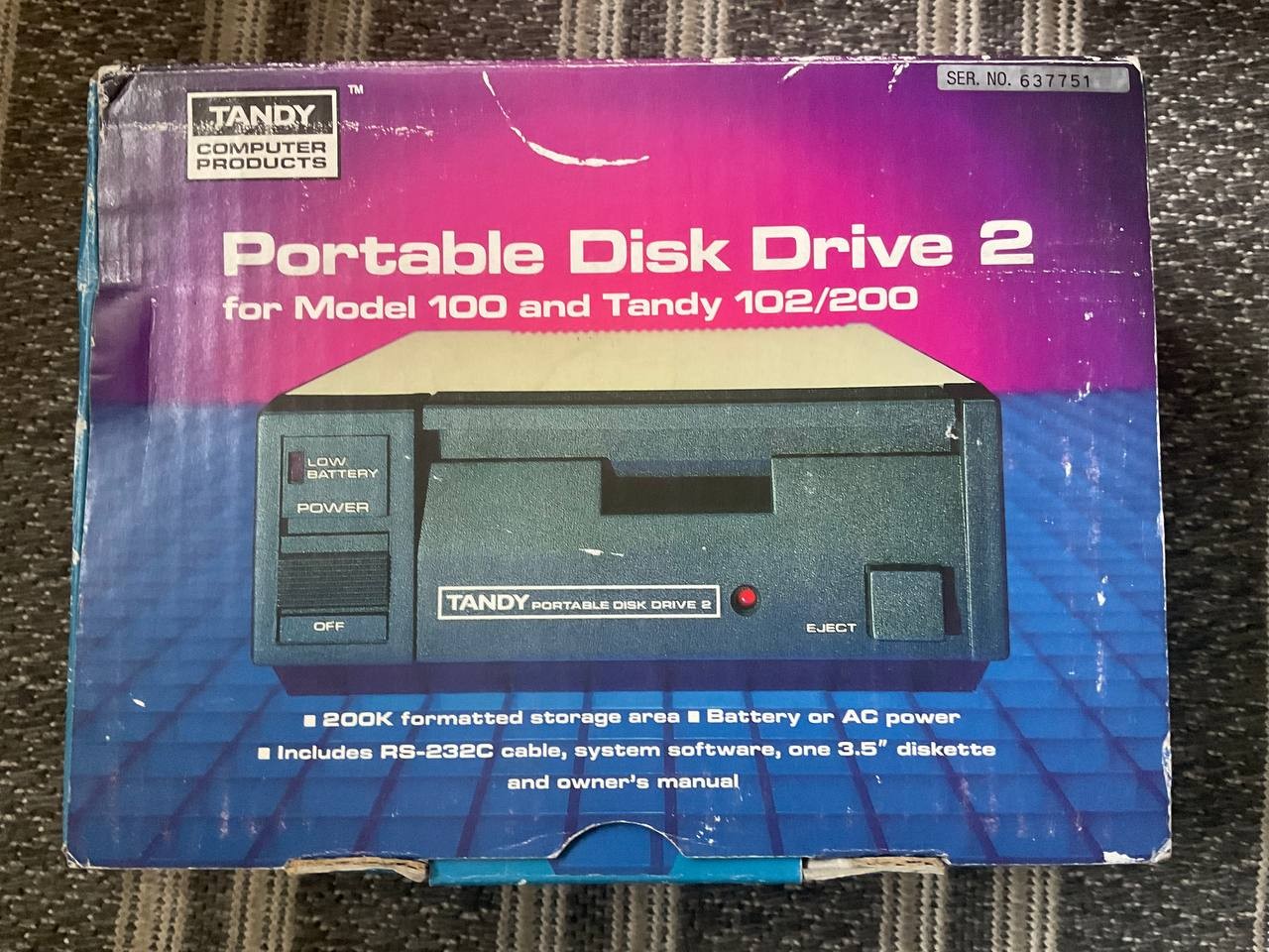 Tandy Portable Disk Drive 2 Model 100 102/200 Cat 26-3814 RS-232C NIB UNTESTED