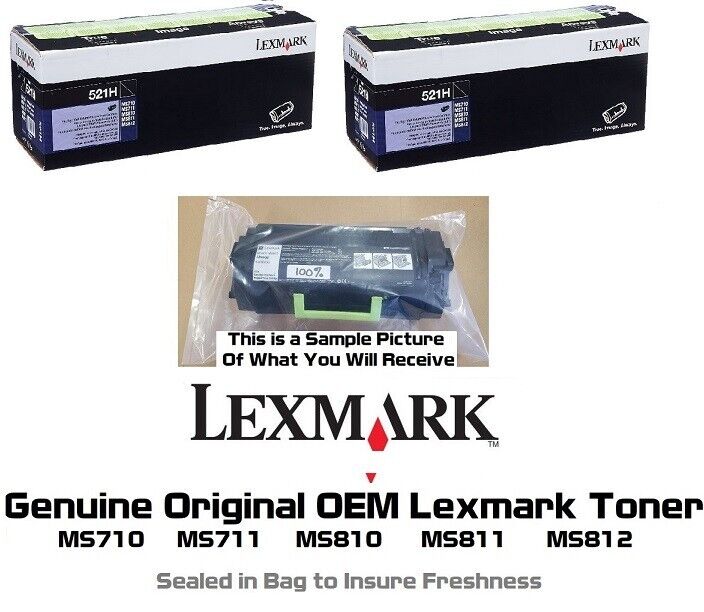 2 Partially New Genuine Lexmark 521H Toners MS710 MS711 MS811 SEALED 45% 52D1H00