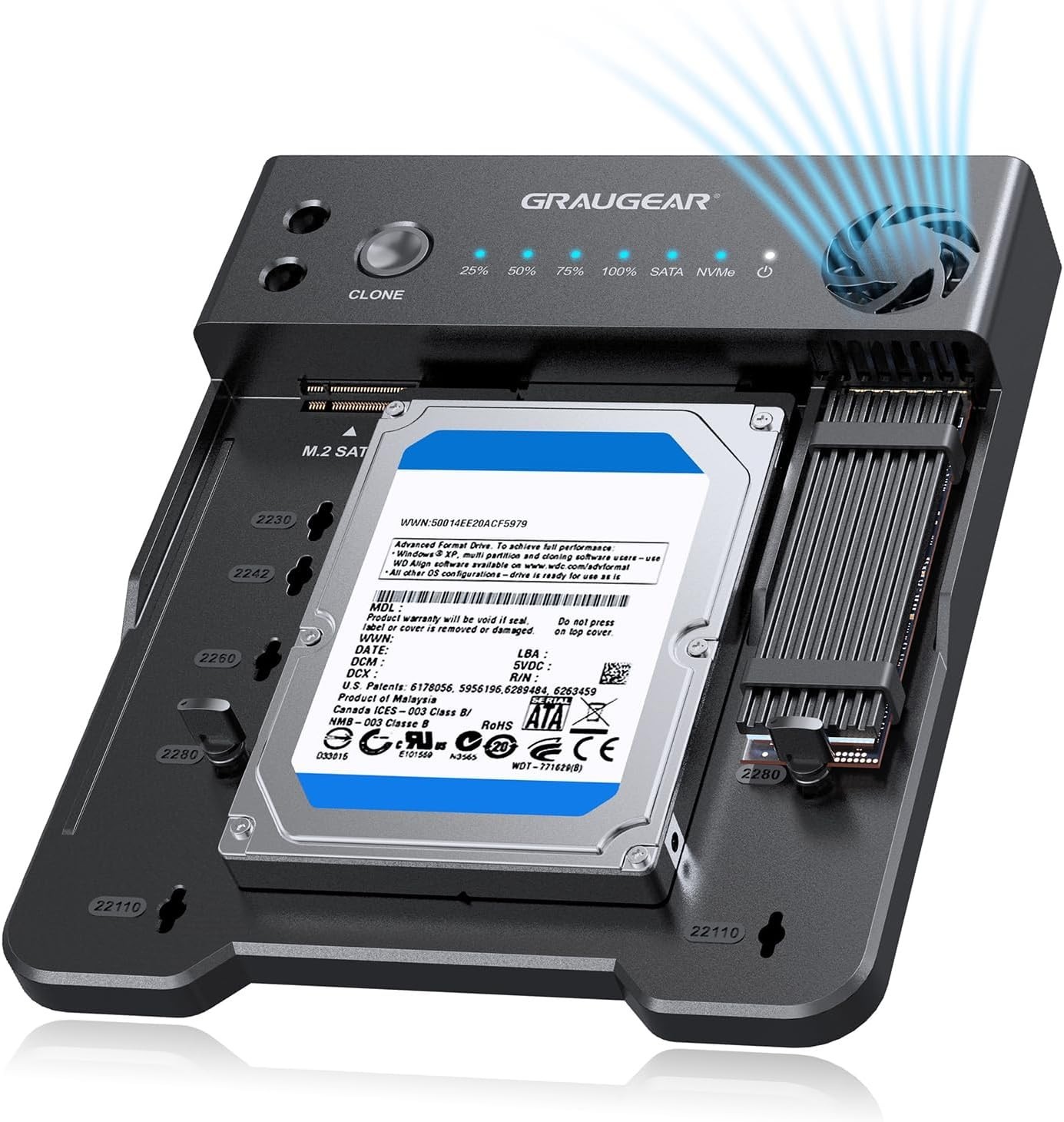 Compact M.2 NVMe & SATA Cloning Station - 10Gbps Transfer, Built-in Cooling Fan