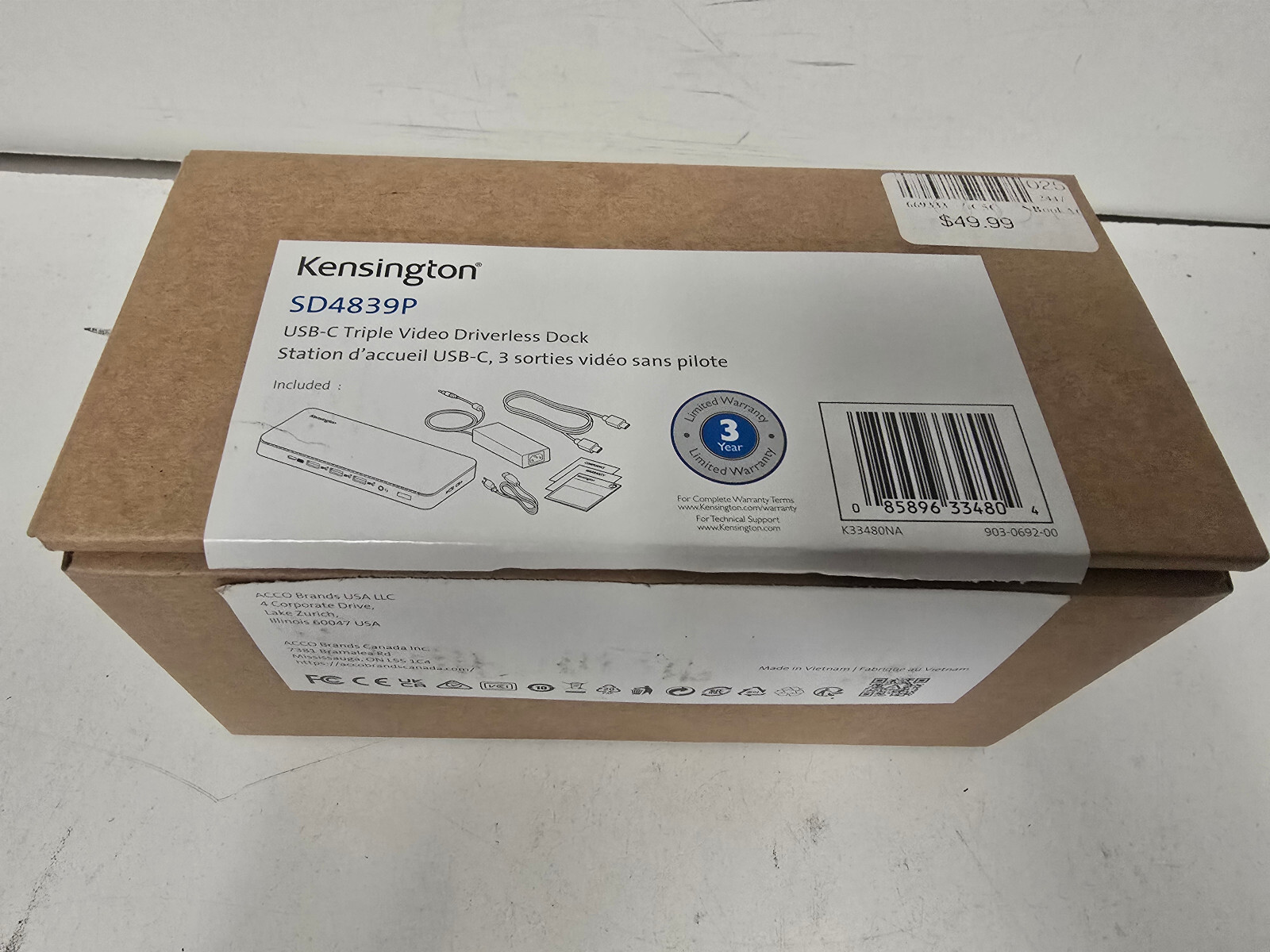 Kensington SD4839P USB-C 10Gbps Triple Video Driverless Docking Station dock pc