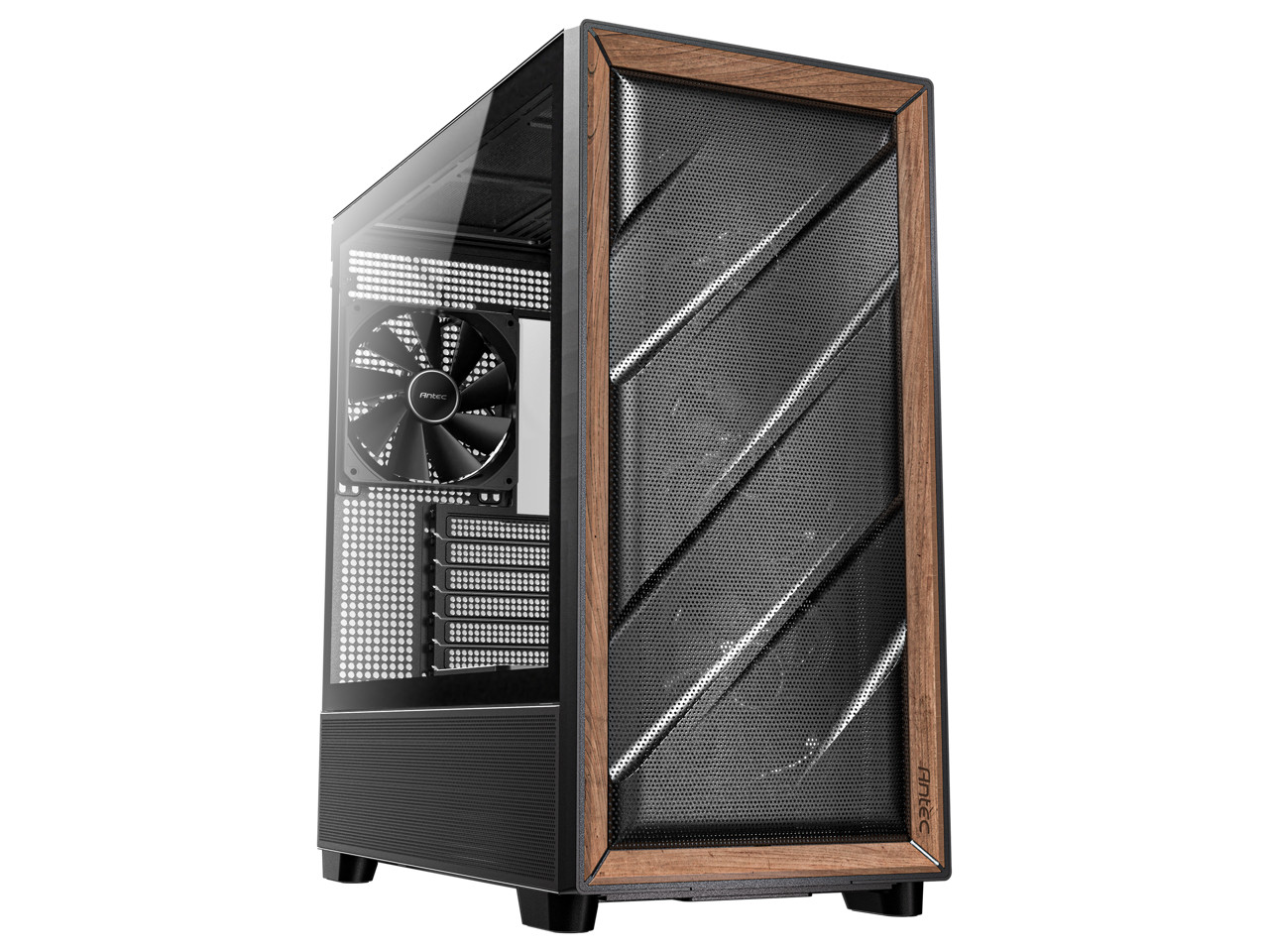 Antec Flux Wood 5 PWM Fans Included High Airflow Front Panel With Walnut Wood