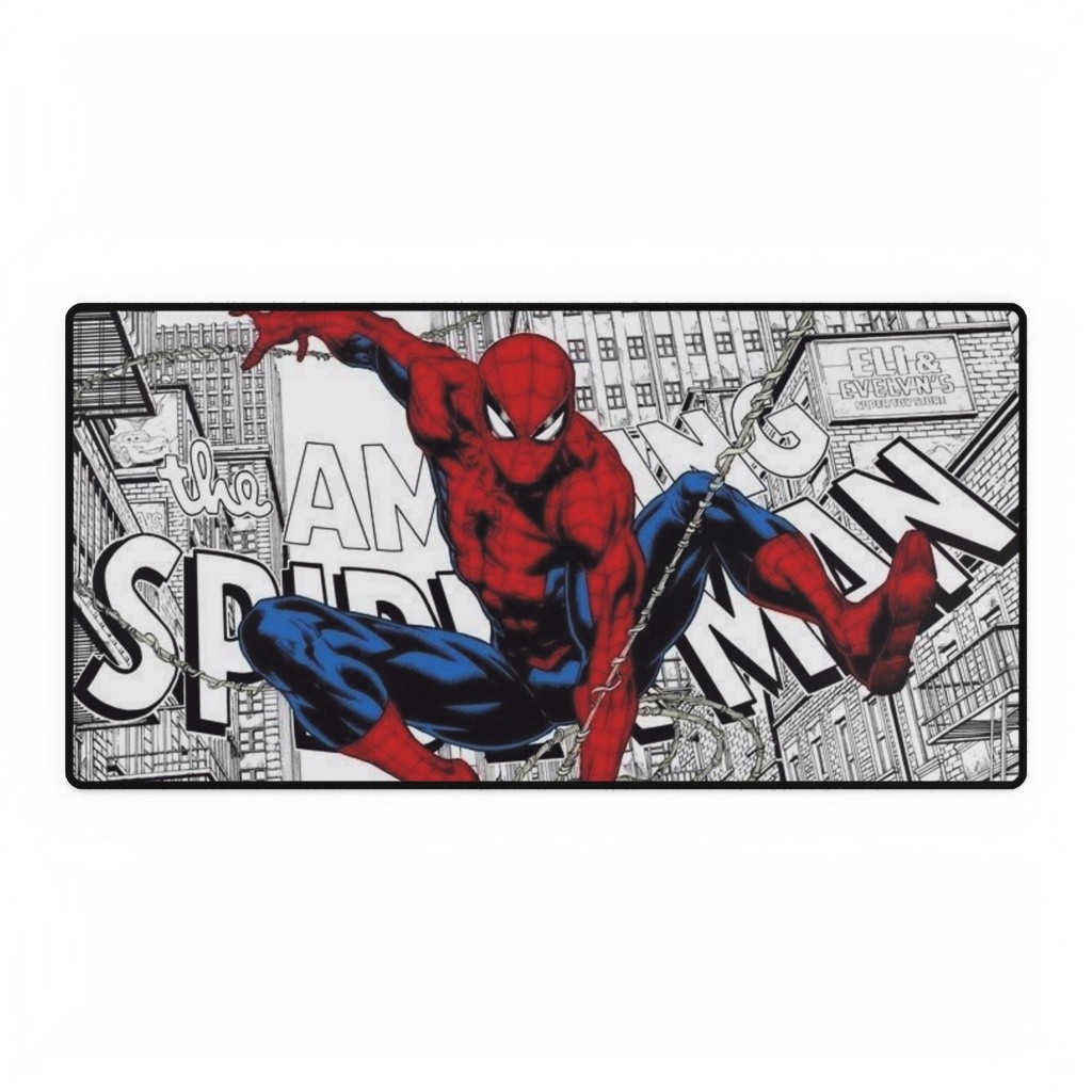 Spider-Man City Web Swinging Retro Comic Typography Art Mouse Pad Desk Mats
