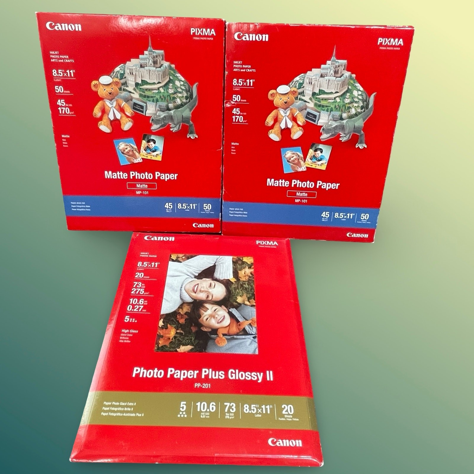 Canon Pixma Photo Paper Lot Matte MP-101 Glossy II PP-201 8.5x11 Inkjet Bundle