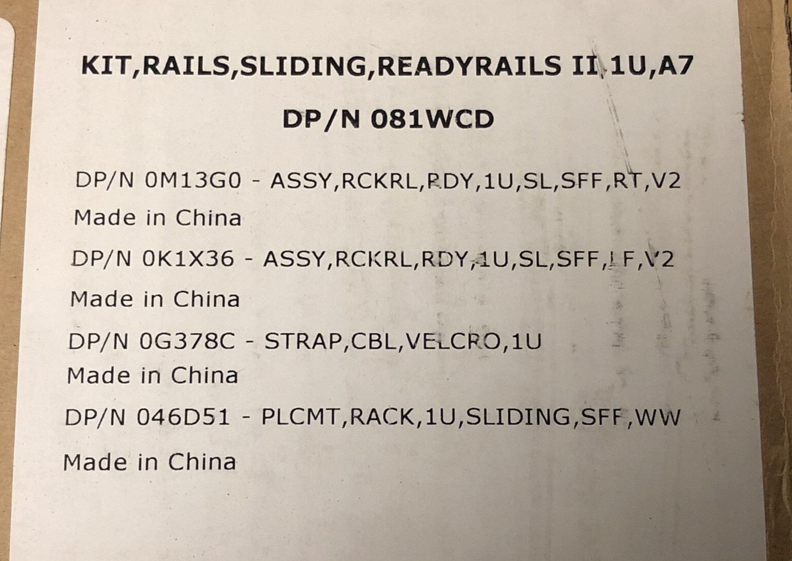 Dell Sliding Rail 1U Type A7 Kit R320 R330 R430 R620 R630 R640 NX3300 NX400