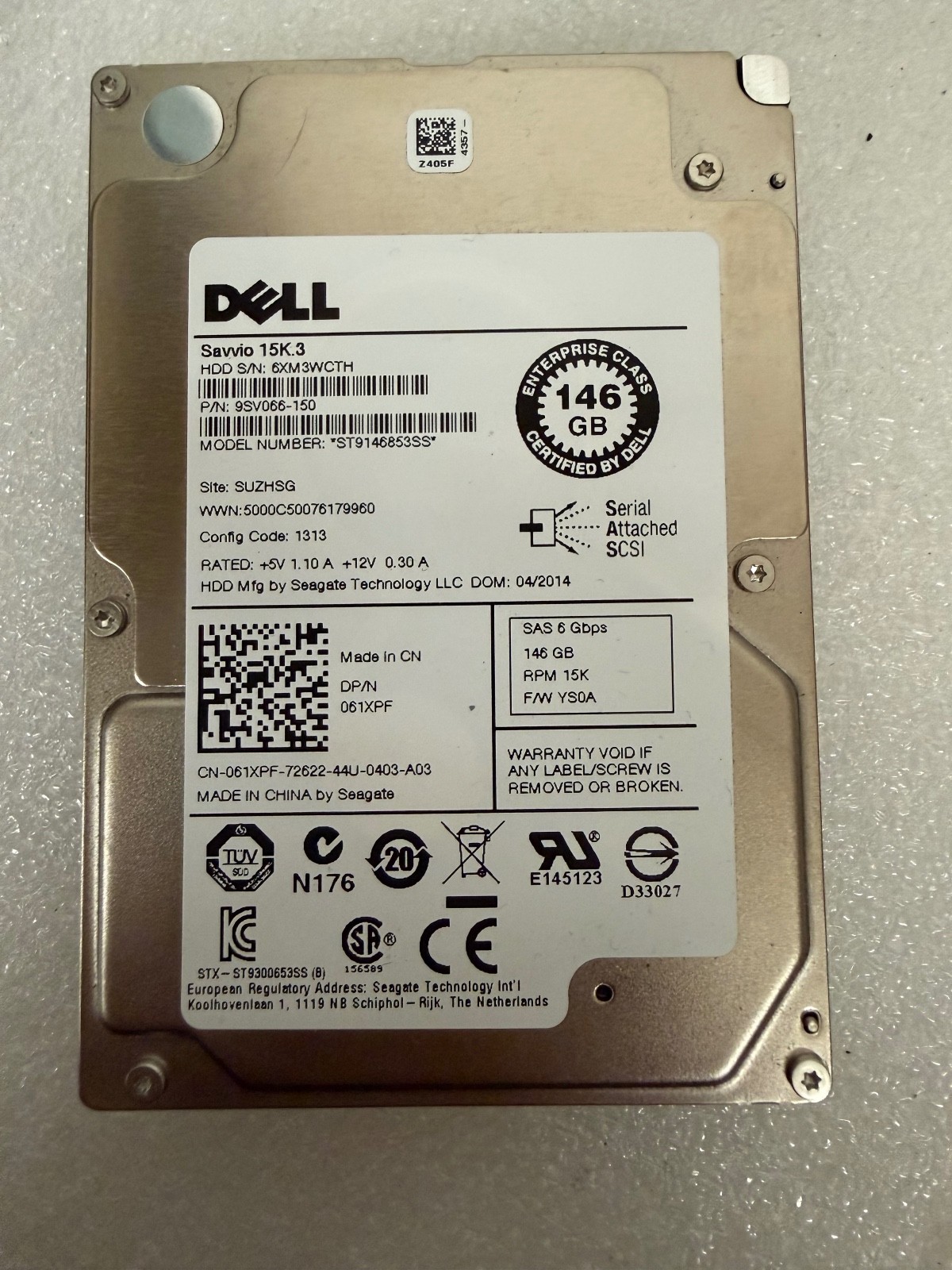 Dell Savvio 15K.3 146GB 2.5" SAS Server Hard Drive ST9146853SS 061XPF
