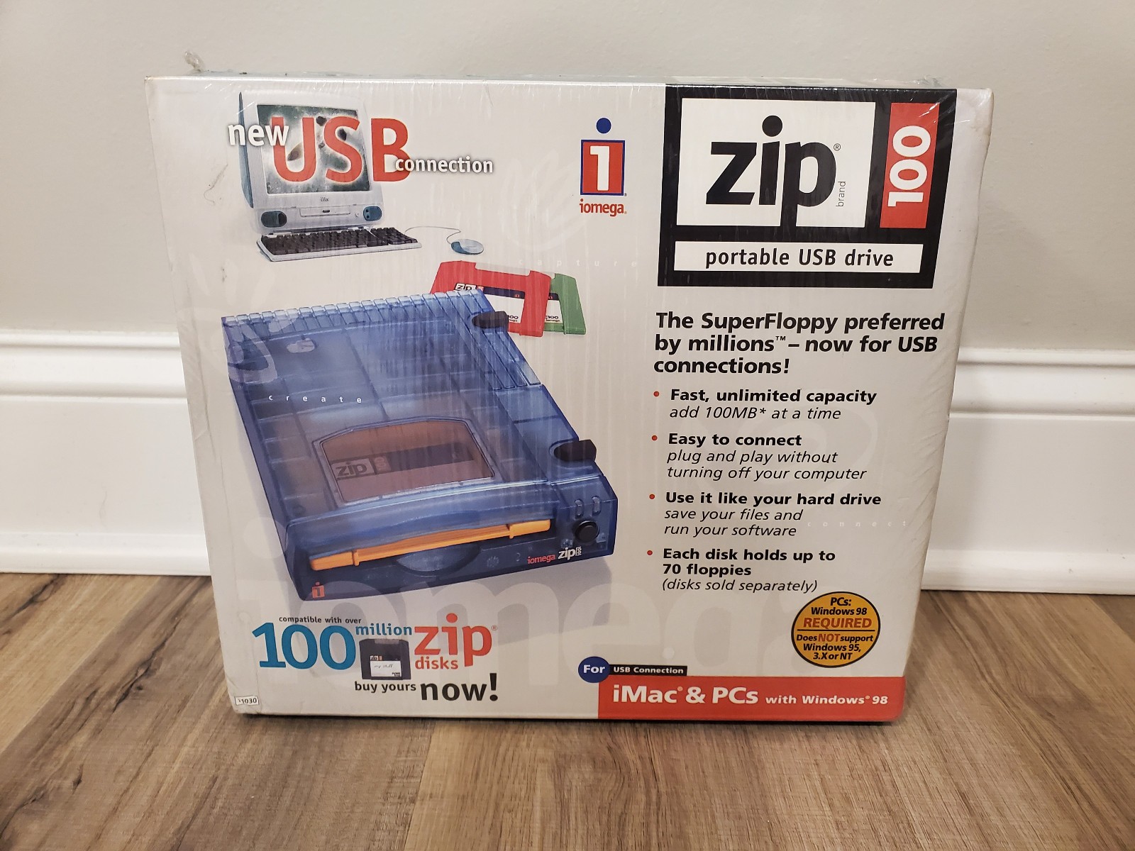 Brand New NIB Sealed NOS Vintage Iomega Zip 100 Portable USB Drive, MAC & PC