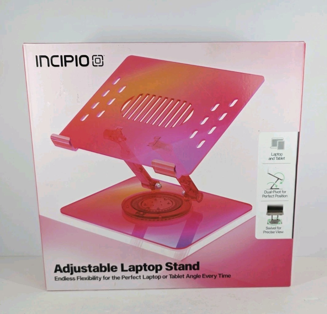 Incipio Adjustable Laptop Stand Pink Dual Pivot Swivel Light Weight New