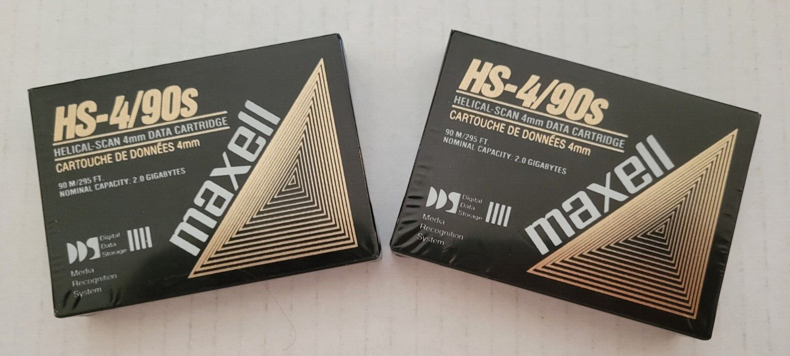 Two (2) Maxell HS-4/90s DAT Tapes Helical-Scan 4mm, 2Gb, New and Factory Sealed