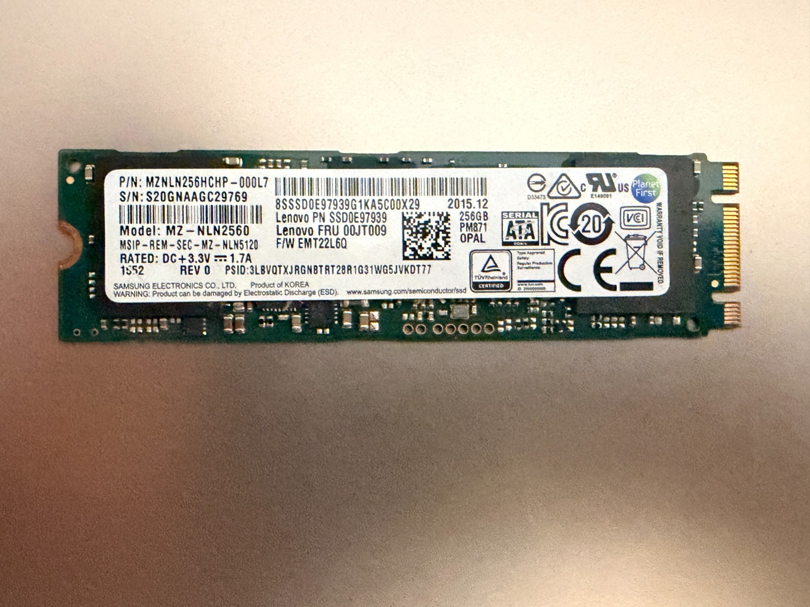 SAMSUNG PM871 M.2 MZ-NLN2560 256GB SSD​ MZNLN256HCHP-000H1 60 DAYS WARRANTY