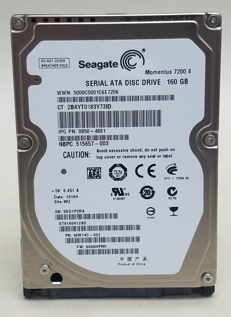 x11 Seagate Momentus 7200.4 ST9160412AS 160GB 2.5 SATA II Laptop Hard Drive AHD2