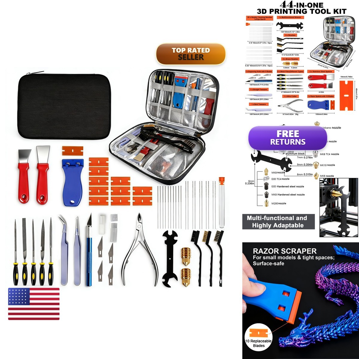 Oycckko 53Pcs 3D Printer Tool Kit,3D Printing Accessories Includes Nozzle
