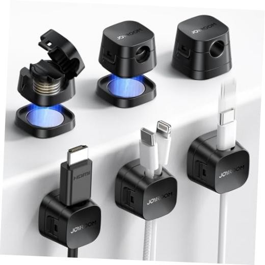 6-Pack Detachable Magnetic Cord Organizer, Adhesive Cable Clips | Auto Black