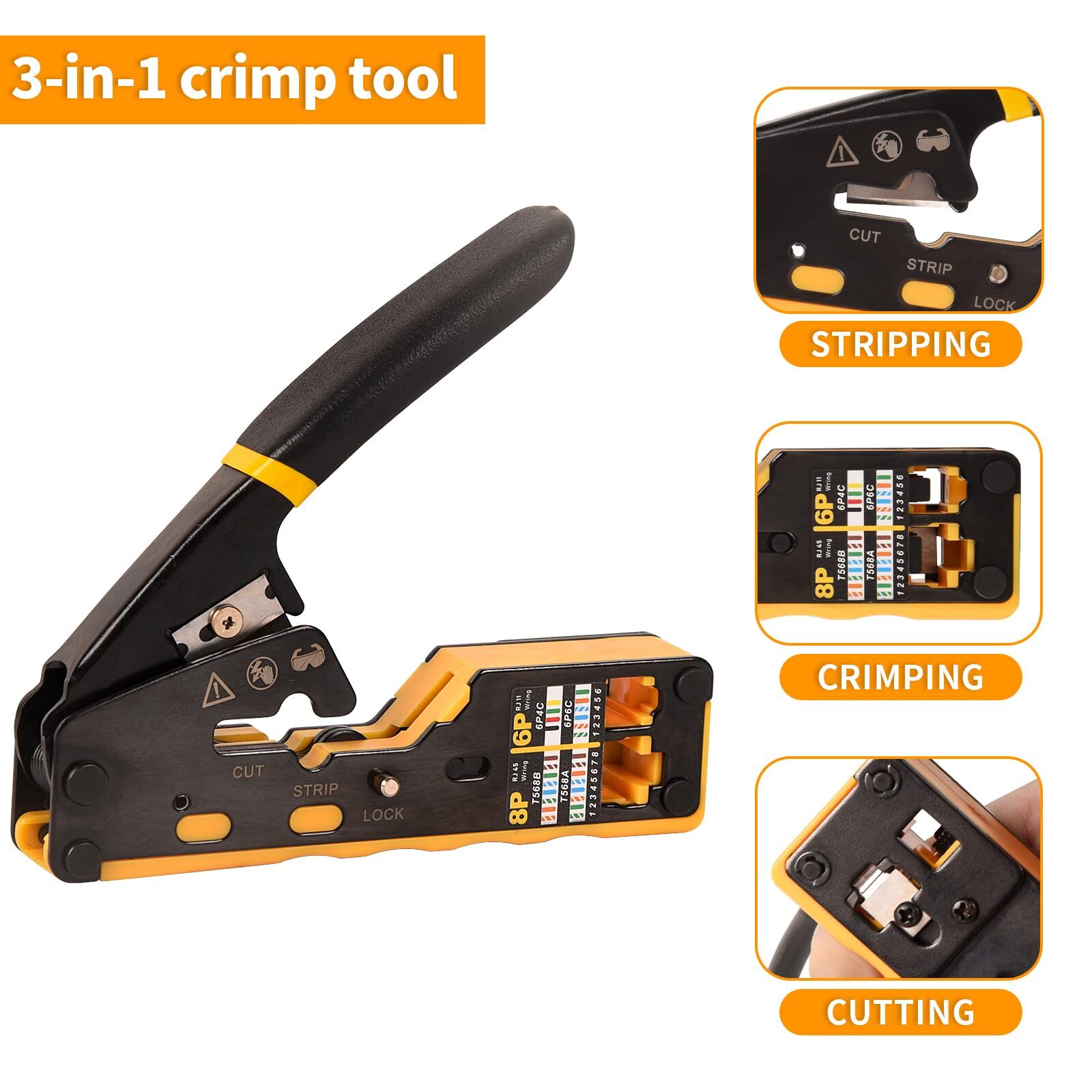 All-in-one RJ45 Crimp Tool Pass Through Crimper Cutter for Cat6 Cat5 Cat5e 8P8C