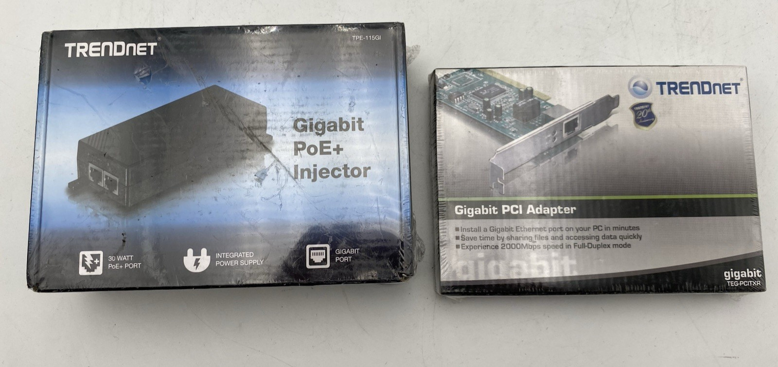 TRENDnet TPE-115GI/A Gigabit PoE+ Injector, and TRENDnet Gigabit PCI Adapter