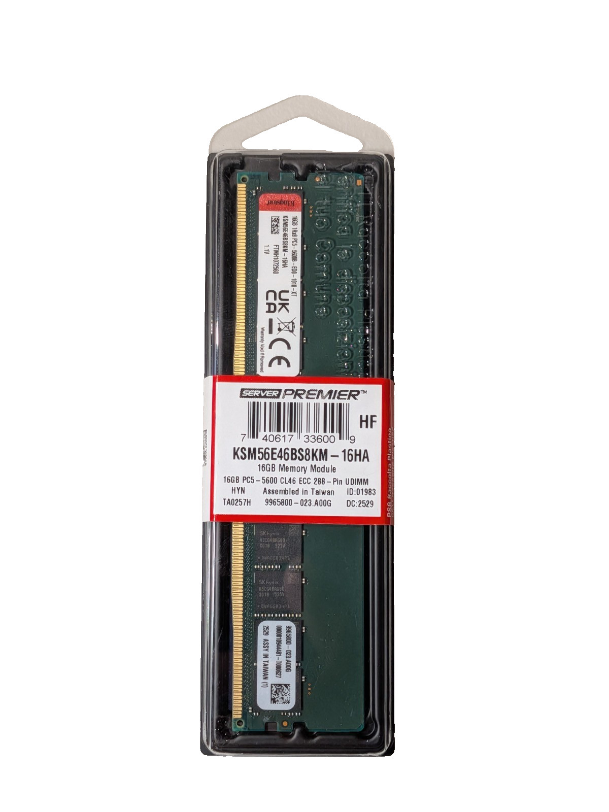 Kingston 16GB 5600MT/s DDR5 ECC CL46 UDIMM 1Rx8 Hynix - KSM56E46BS8KM-16HA