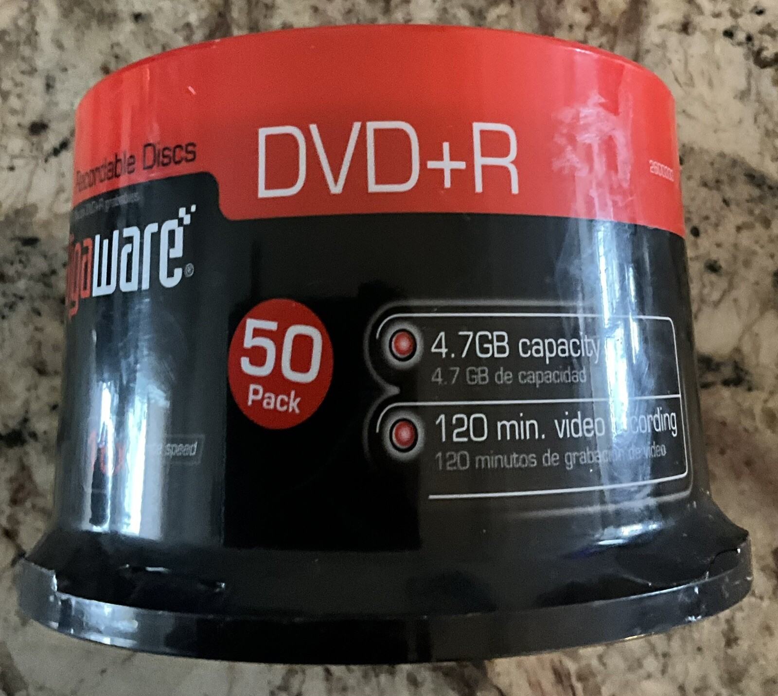 Gigaware DVD+R 50 Pack 1x - 16x 4.7GB Capacity 120 min of Video Recording St1