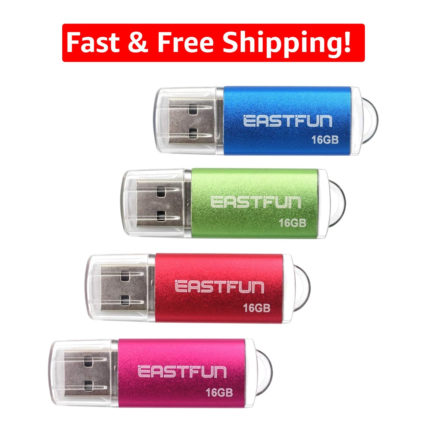 4-Pack 16GB USB 2.0 Flash Drives with LED Indicator - Elegant Colors Available