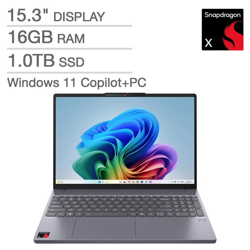 Lenovo IdeaPad Slim 3x 15.3" Touch Snapdragon X 16GB 1TB SSD GRAY 83N30010US
