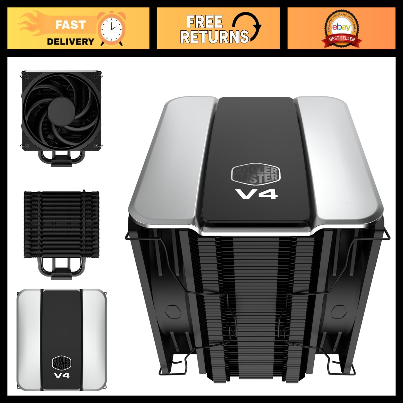 High-Performance Air Cooled CPU Cooler, 3DHP Technology, Black, V4 Alpha Design