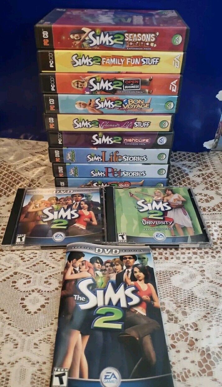 The Sims 2 PC GAME + 10 Expansions Complete w Manuals Sims2 Lot