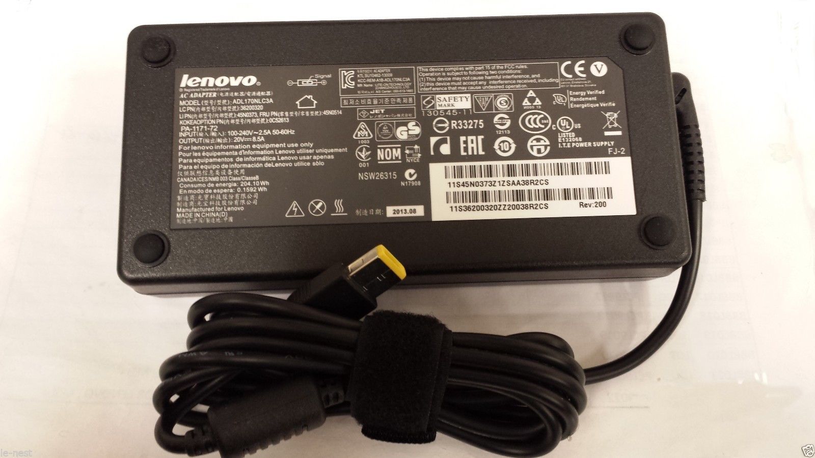Lenovo 170W AC Adapter 4X20E50574 For ThinkPad 45N0373, T530,T540P,W530, W540