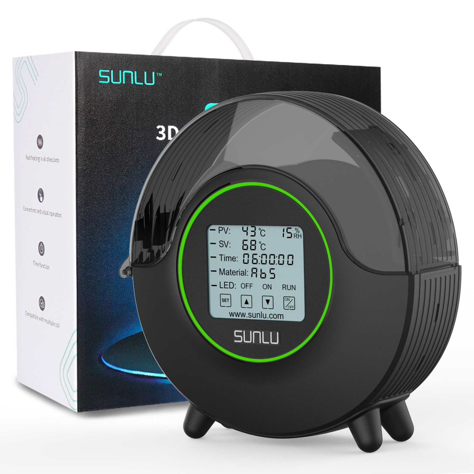 SUNLU S2 Dryer Box With Fan,70℃ Max Temp,360° Heating,Filament Drying Box Black