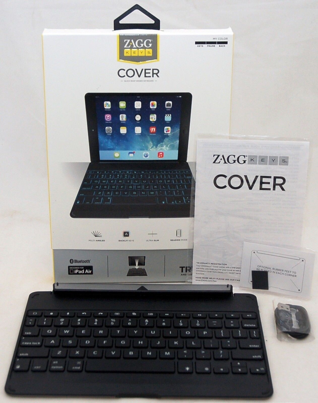 NEW Zagg Cover iPad Air 1ST GEN Bluetooth Keyboard backlit keys hinged case dock