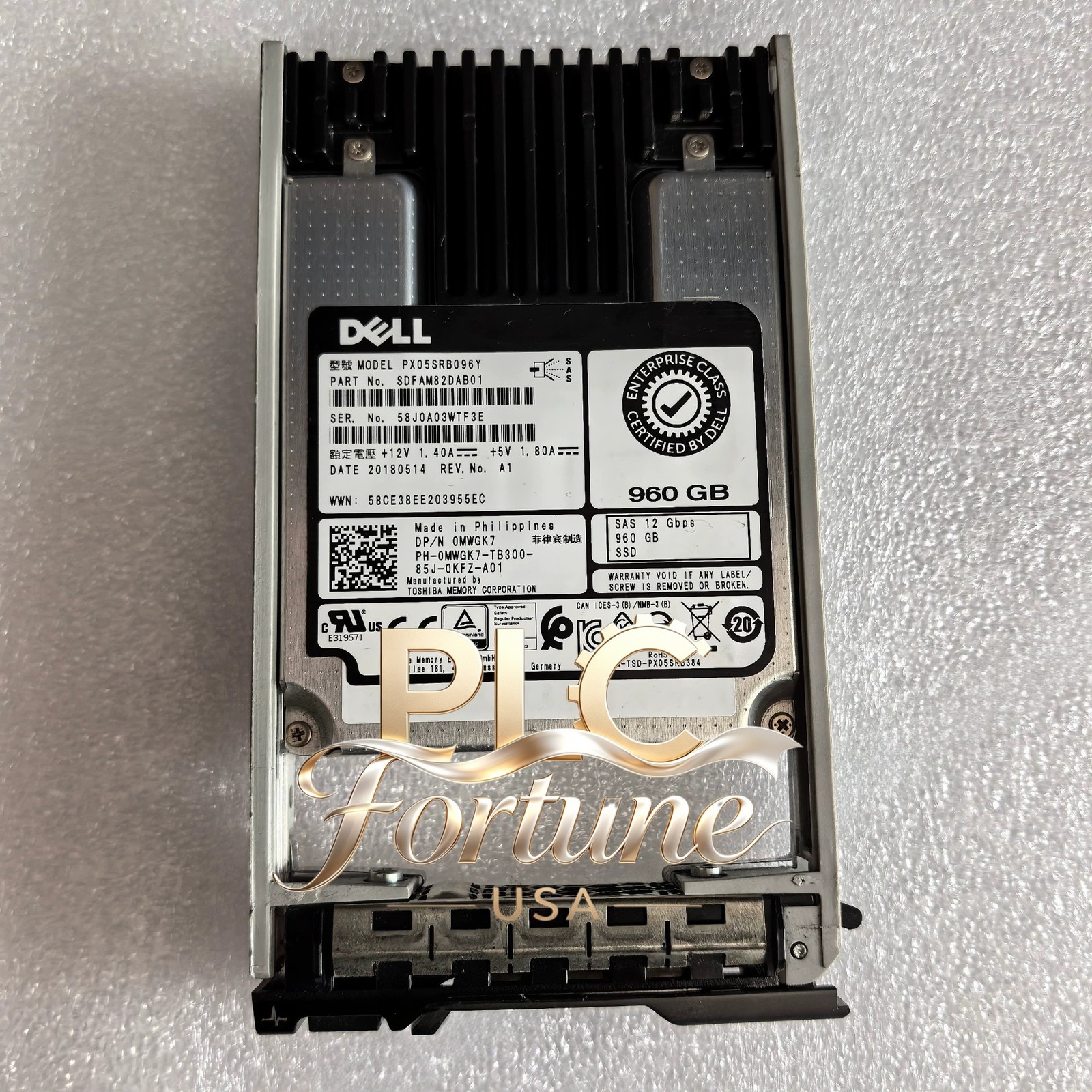 New Dell 0MWGK7 MWGK7 PX05SRB096Y 960GB 3.5" SAS 12G T550 R650 Server SSD W/Tray