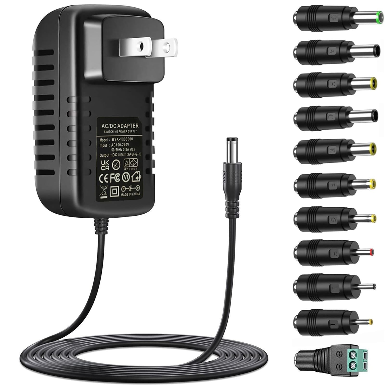 Universal DC15V 3A Power Supply with 11 DC Plug Tips AC120V to DC15Volt... 