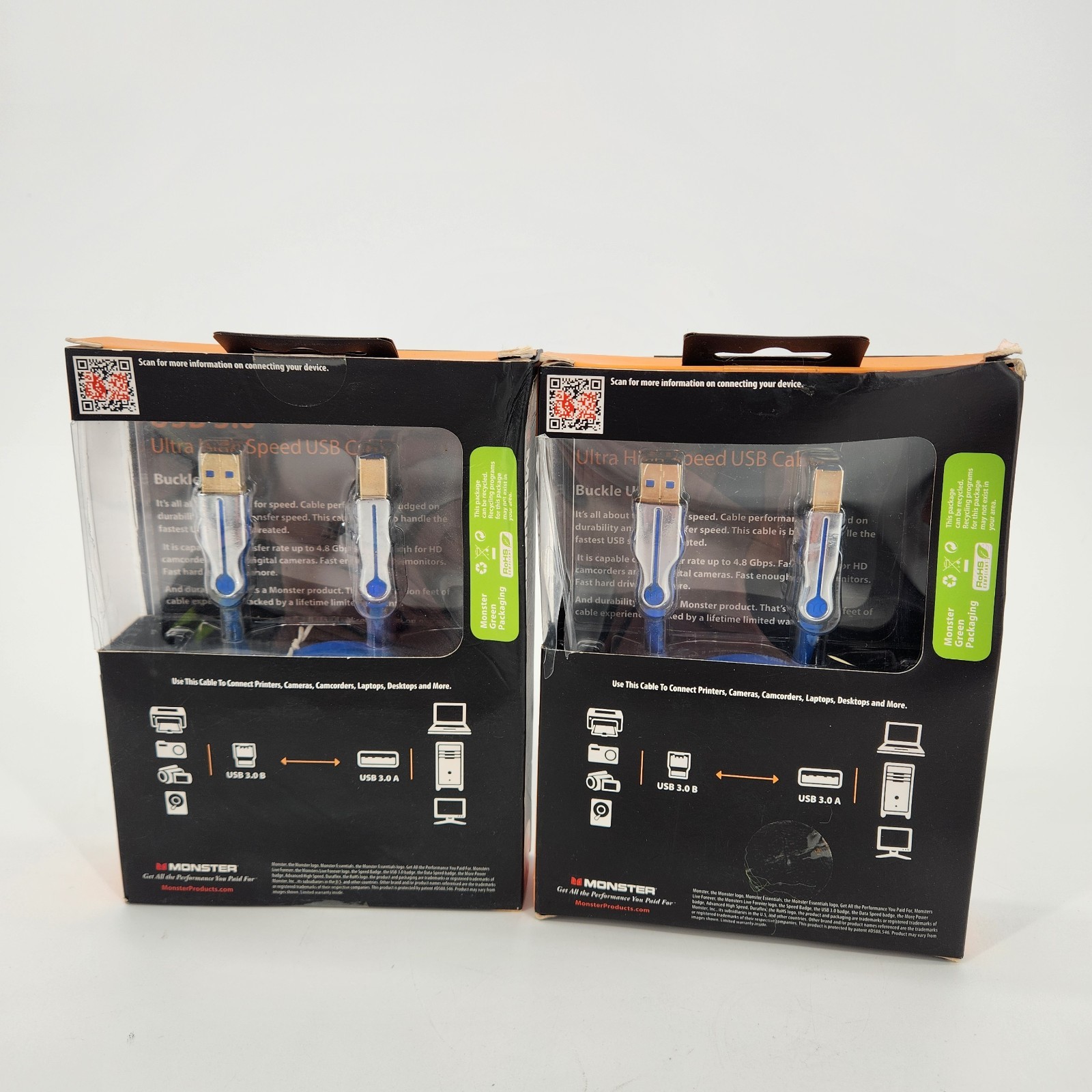 Monster  USB 3.0 - A to B Connection - 7FT/2.13M - Ultra High Speed Cable 2-PACK