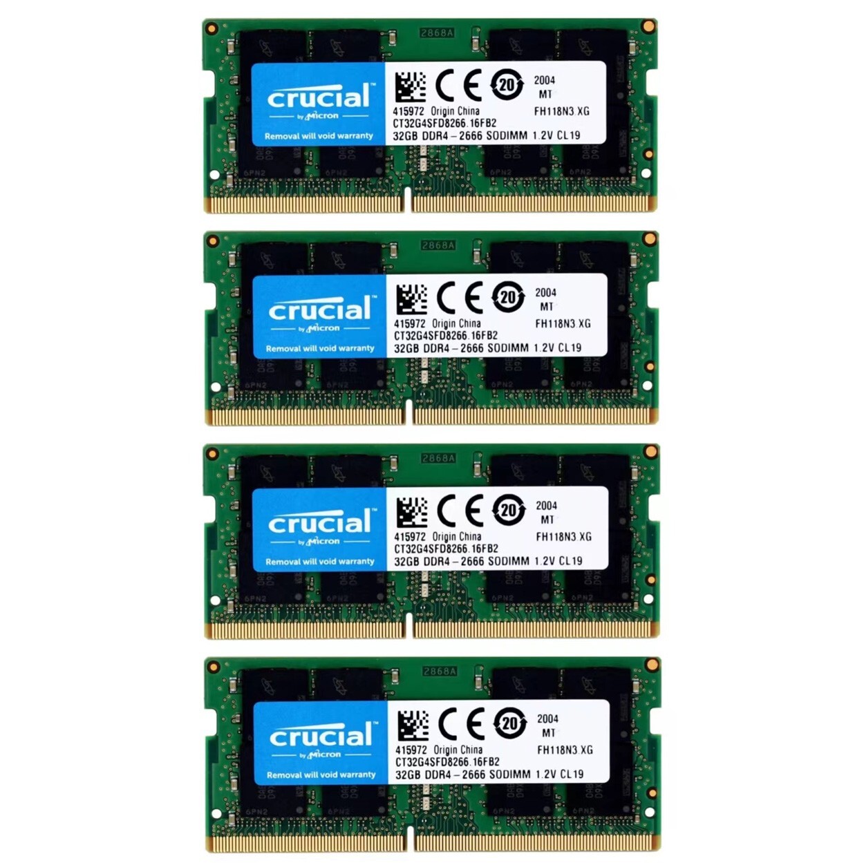 New Crucial 128GB (4X32GB) DDR4 2666MHz PC4-21300 CL19 Laptop SODIMM Memory Ram