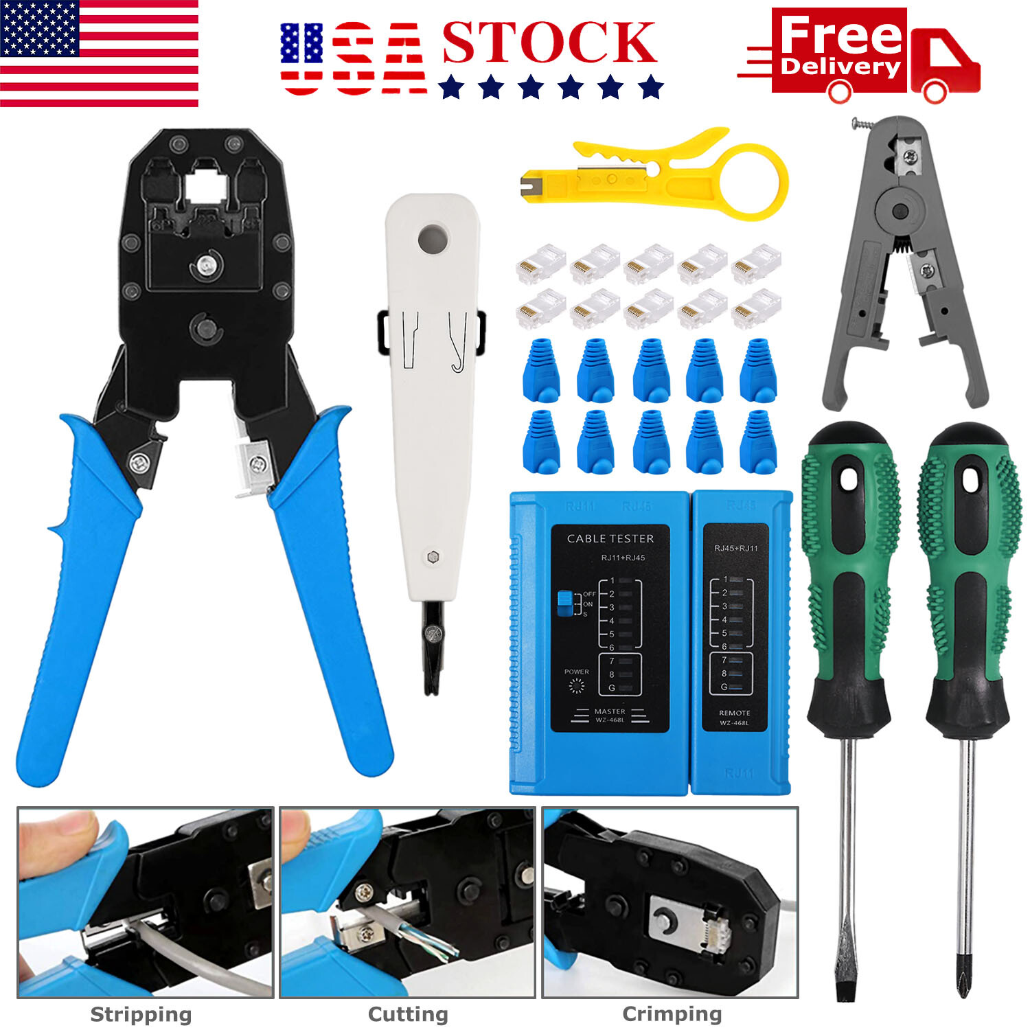 Rj45 Crimping Tool Kit Set For CAT5/CAT6 Lan Cable Tester Network Repair Tools