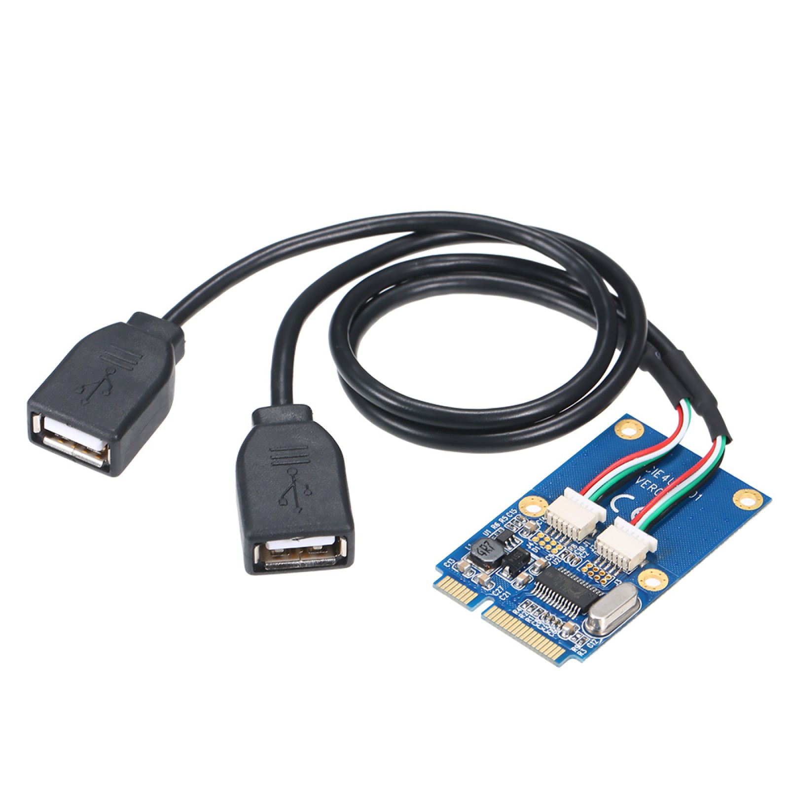 1Pcs Mini PCI-E PCI Express to 5 Pin Dual USB 2.0 Adapter Riser Expansion Card j