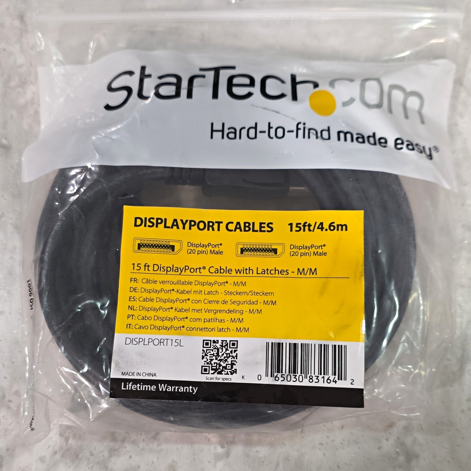 StarTech.com 15ft DisplayPort Cable M/M Latching Black DISPLPORT15L