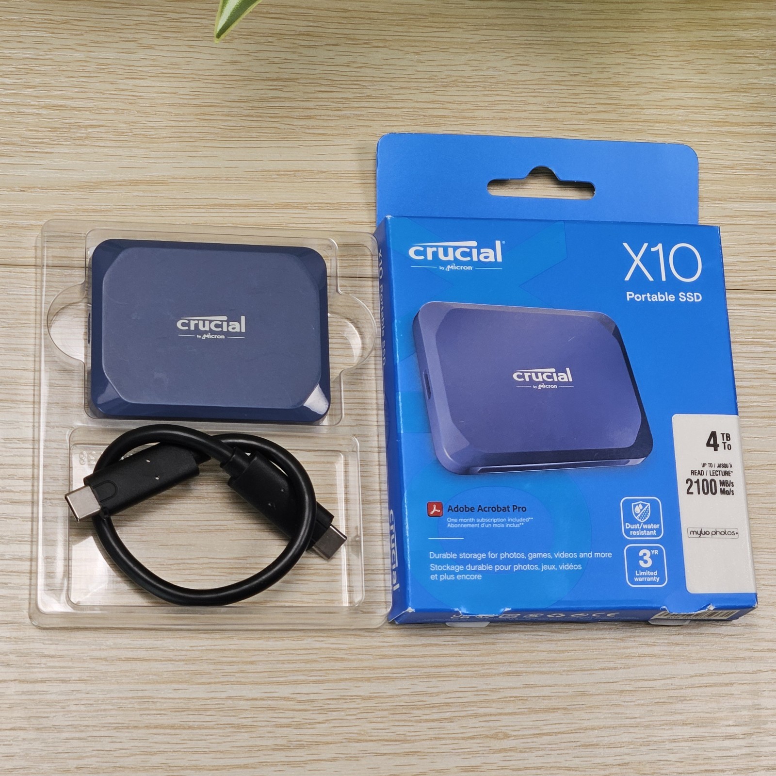 Micron Crucial X10 4TB Portable External SSD Storage Drive USB-C 2100MB/s