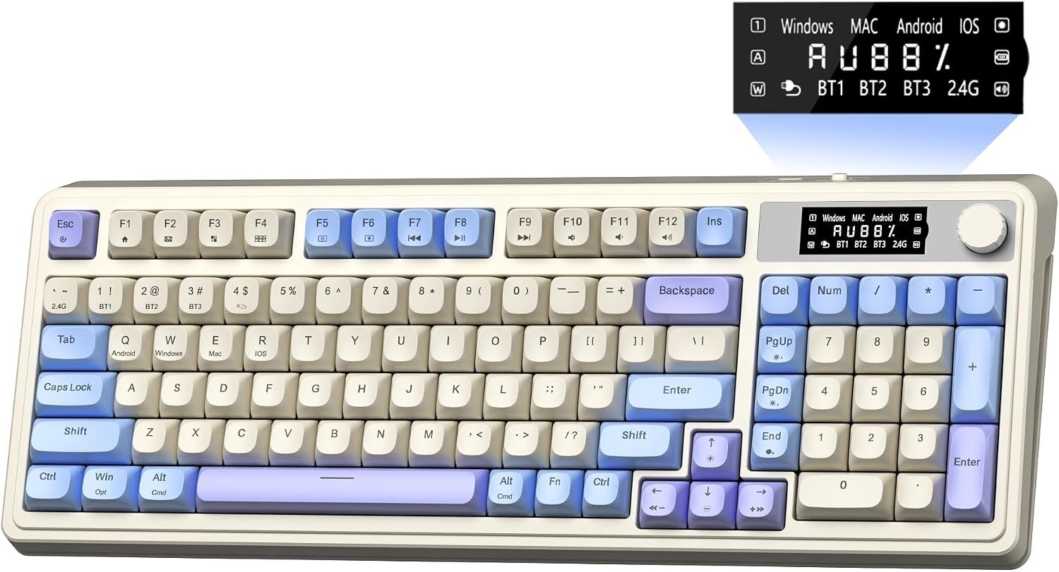 AULA S99 Pro 99-Key Tri-Mode RGB Membrane Keyboard Screen Knob Purple