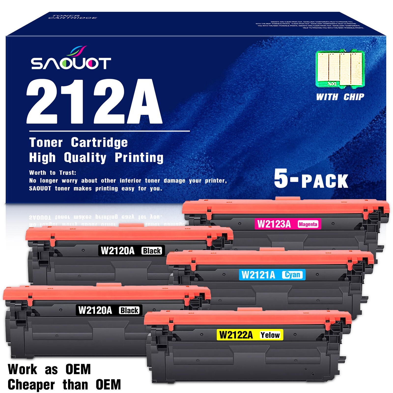 212A Toner 5PK (with Chip) for HP Enterprise M554dn Black Cyan Magenta Yellow