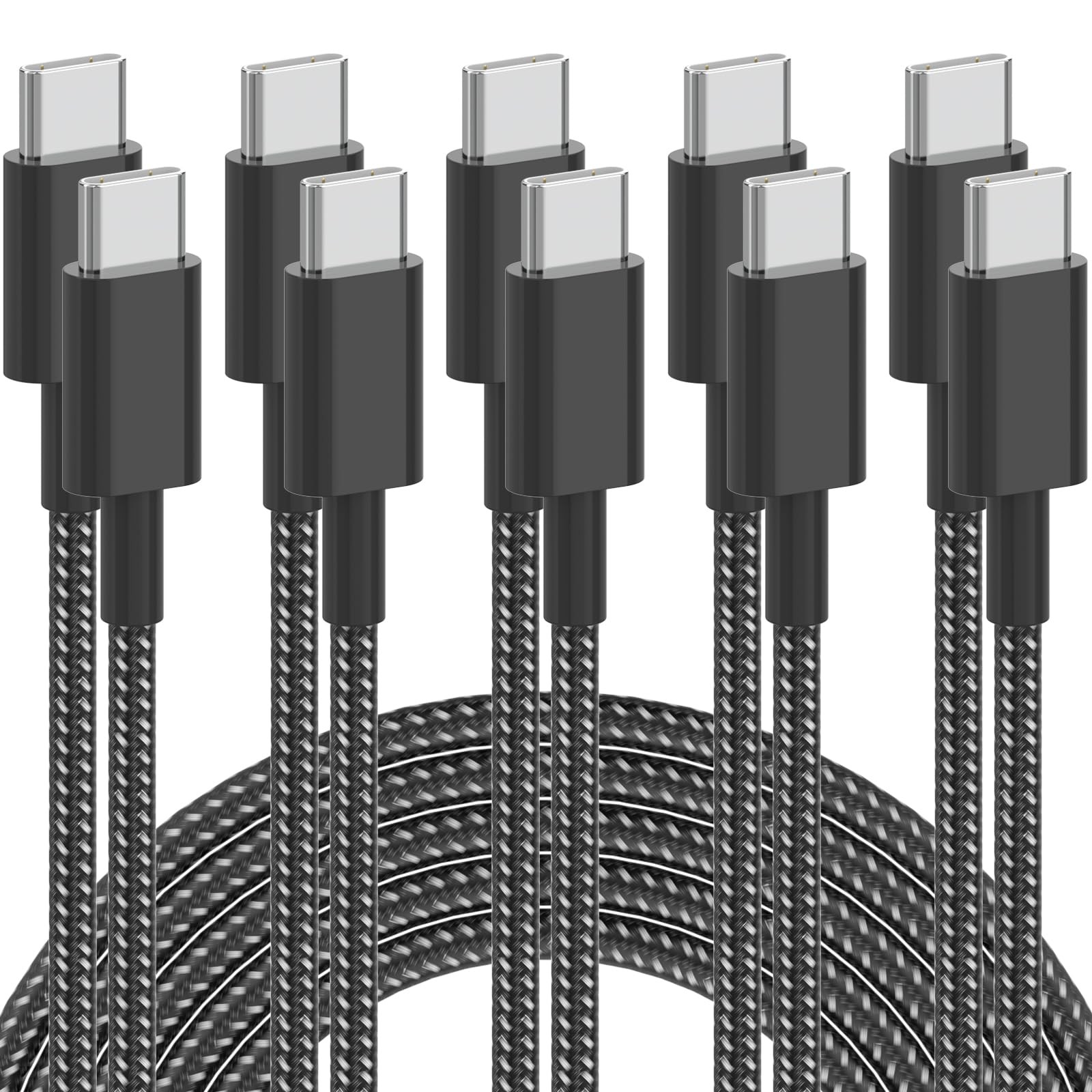 Plnhixt USB C Cable, 5Pack 6FT C to C Cable 6 feet, Black and White
