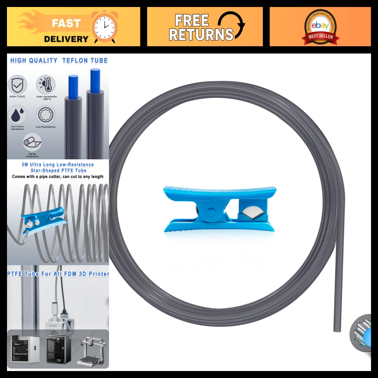 5M Low-Resistance Star-Shaped PTFE Tube Kit - High-Performance Inner Channel