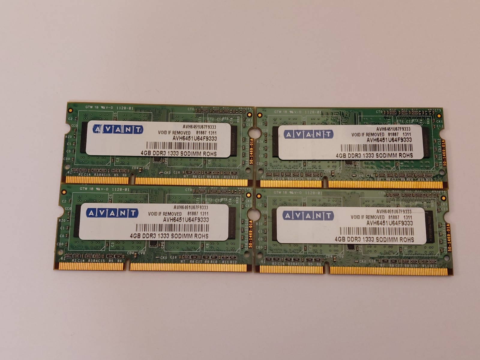 Lot of 4 Avant 4GB SODIMM DDR3L 1066Mhz 204Pin AVH6451U67F9333GF