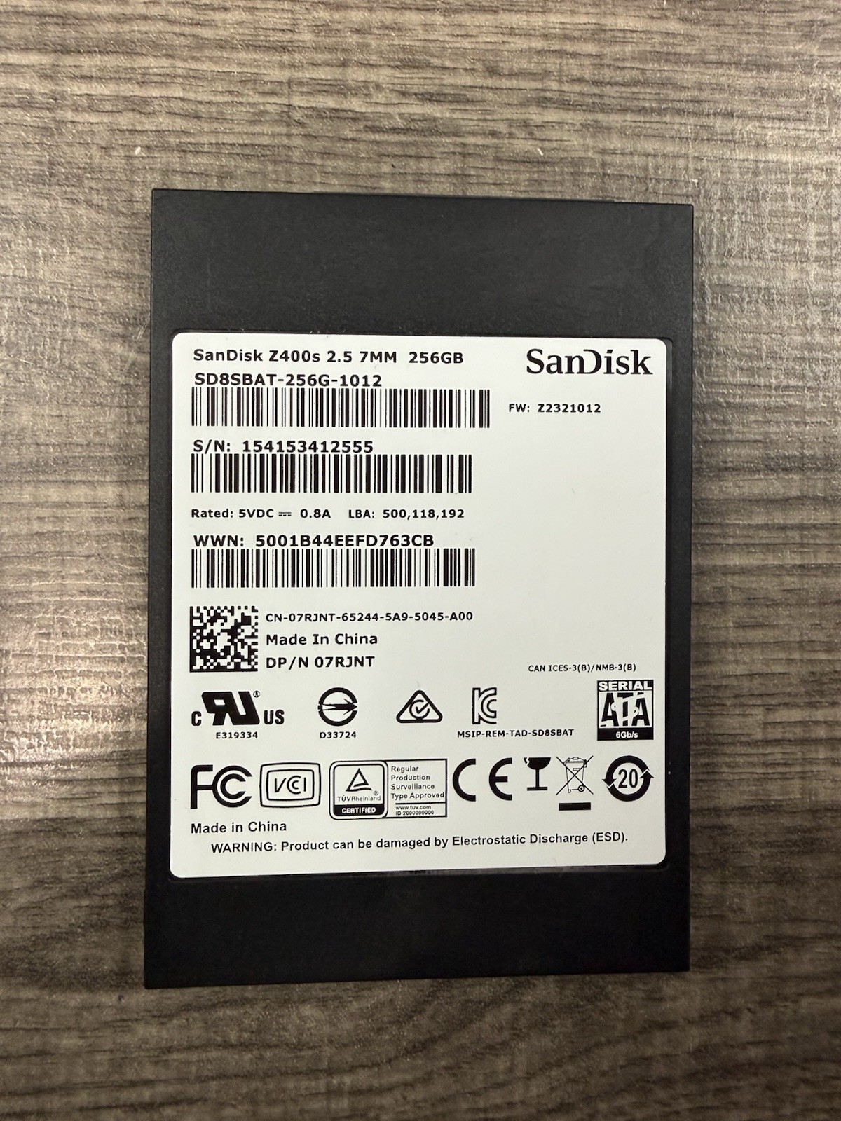 SANDISK Z400s 256GB 2.5" SATA SSD SD8SBAT-256G-1012 Tested Working