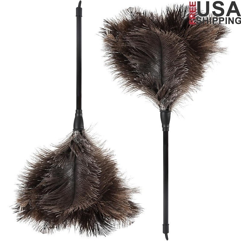 Natural Ostrich Feather Duster 14.9in Mini Cleaning Tool Home Office 2PCS New