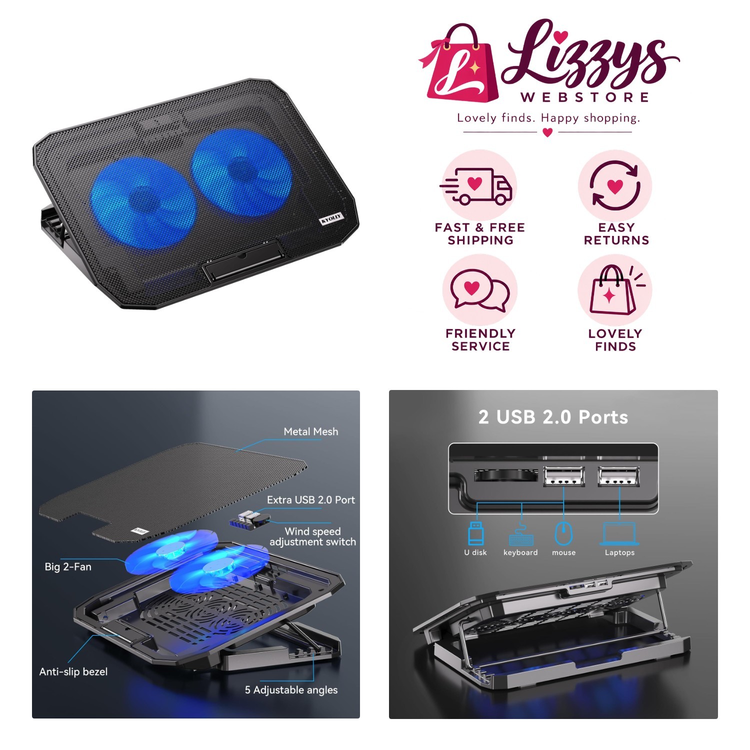 Ultra Lightweight Laptop Cooler with Silent Operation & Adjustable Height
